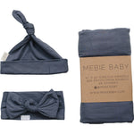 Mebie Baby Charcoal Bamboo Swaddle Hat and Head Wrap Set for Newborns - 