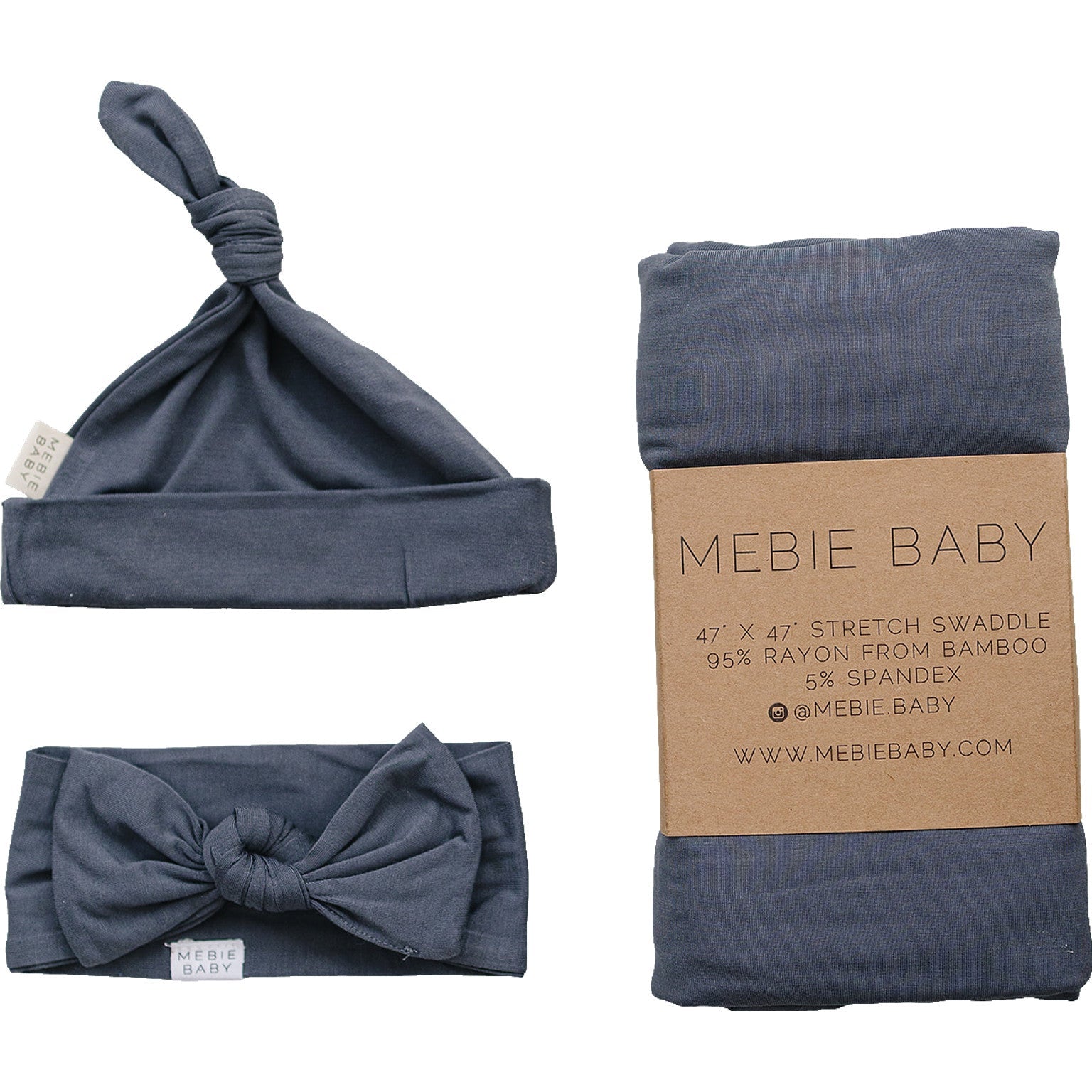 Mebie Baby Charcoal Bamboo Swaddle Hat and Head Wrap Set for Newborns - 