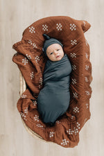 Mebie Baby Charcoal Bamboo Swaddle Hat and Head Wrap Set for Newborns - 
