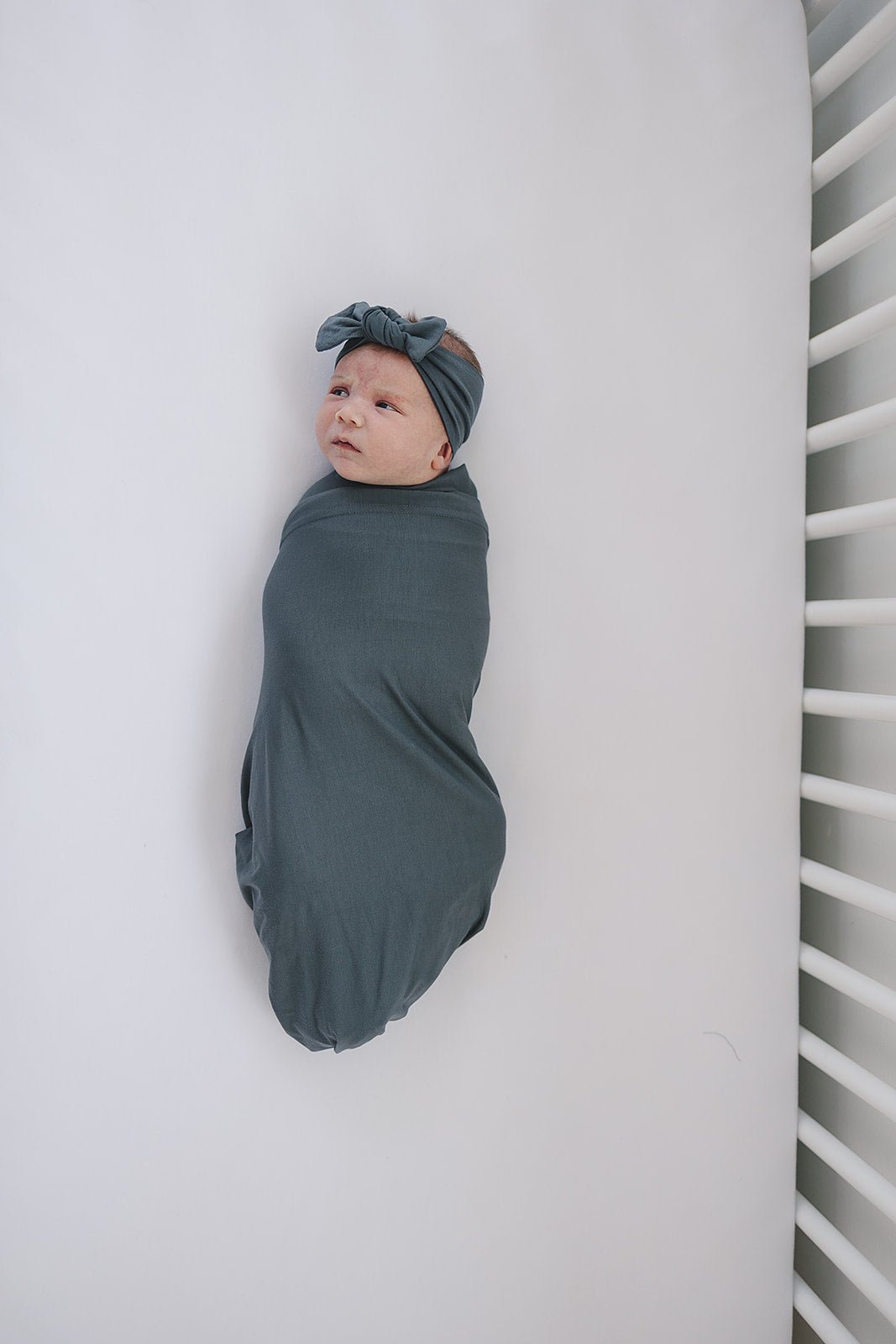 Mebie Baby Charcoal Bamboo Swaddle Hat and Head Wrap Set for Newborns - 