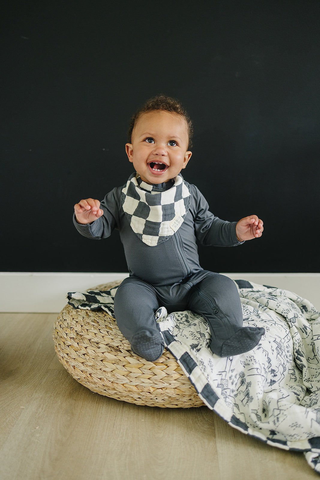 Mebie Baby Charcoal Checkered Muslin Baby Bib For Drool And Feeding By Mebie Baby - 