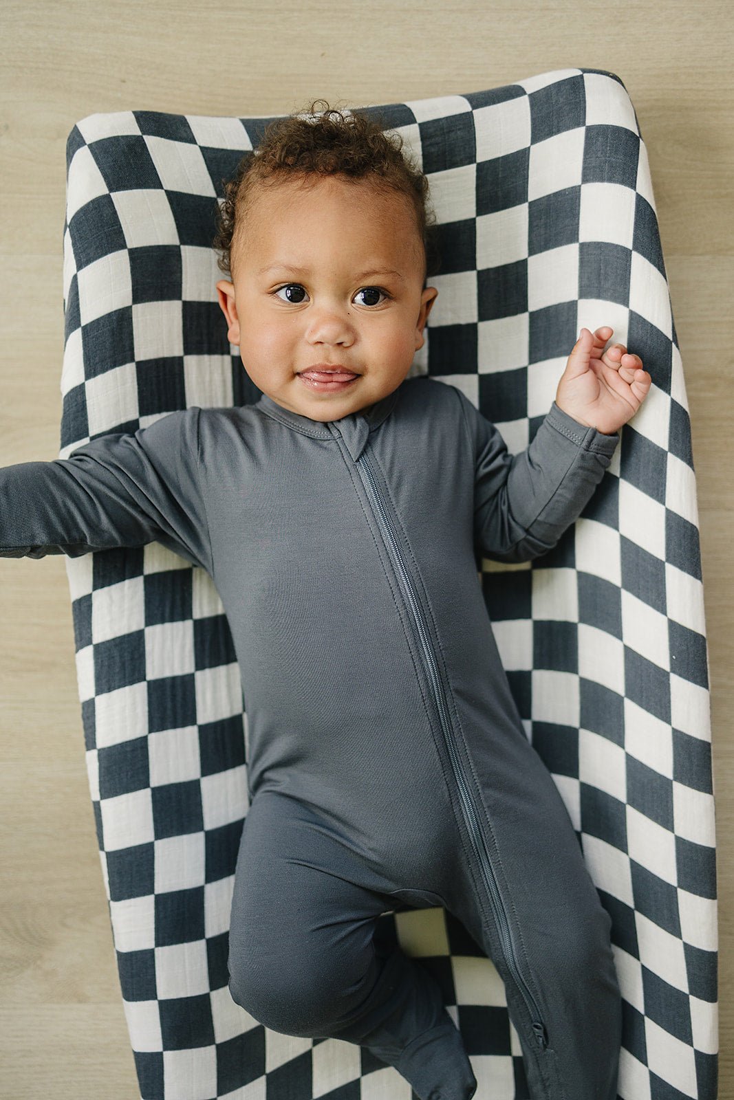 Mebie Baby Charcoal Checkered Muslin Changing Pad Cover - 