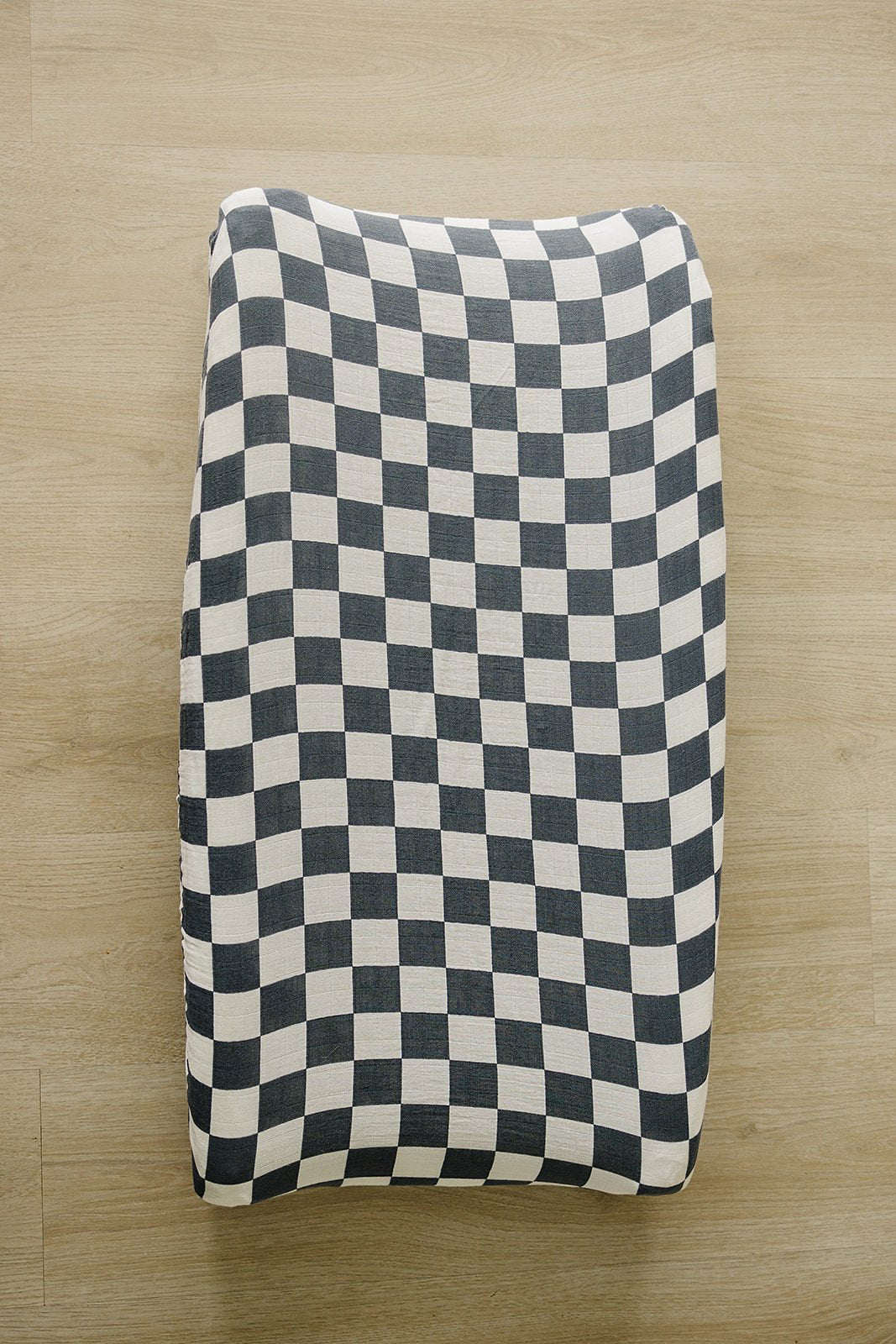 Mebie Baby Charcoal Checkered Muslin Changing Pad Cover - 
