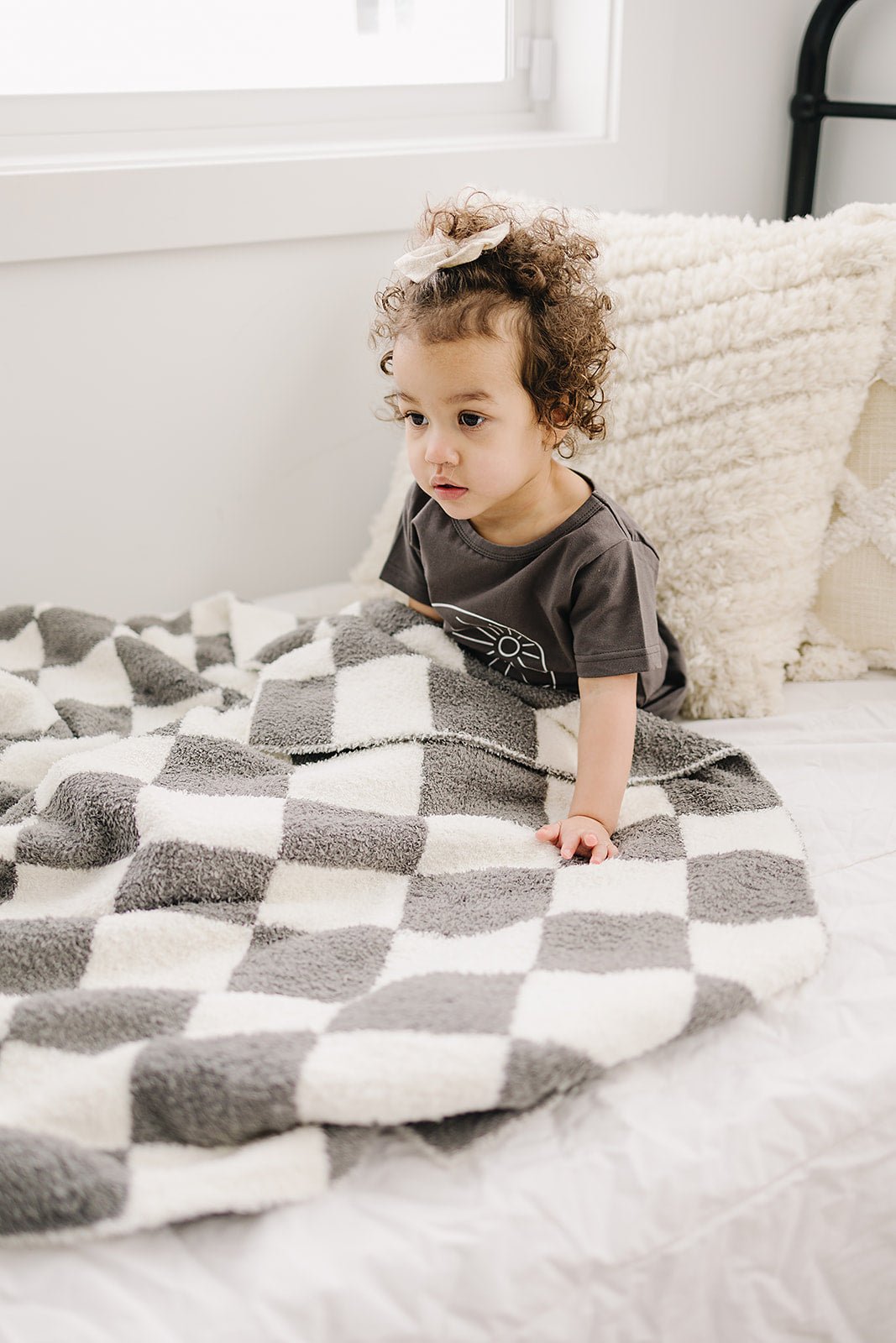 Mebie Baby Charcoal Checkered Plush Blanket - 