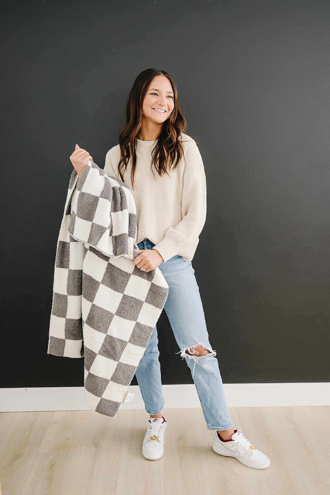 Mebie Baby Charcoal Checkered Plush Blanket - 