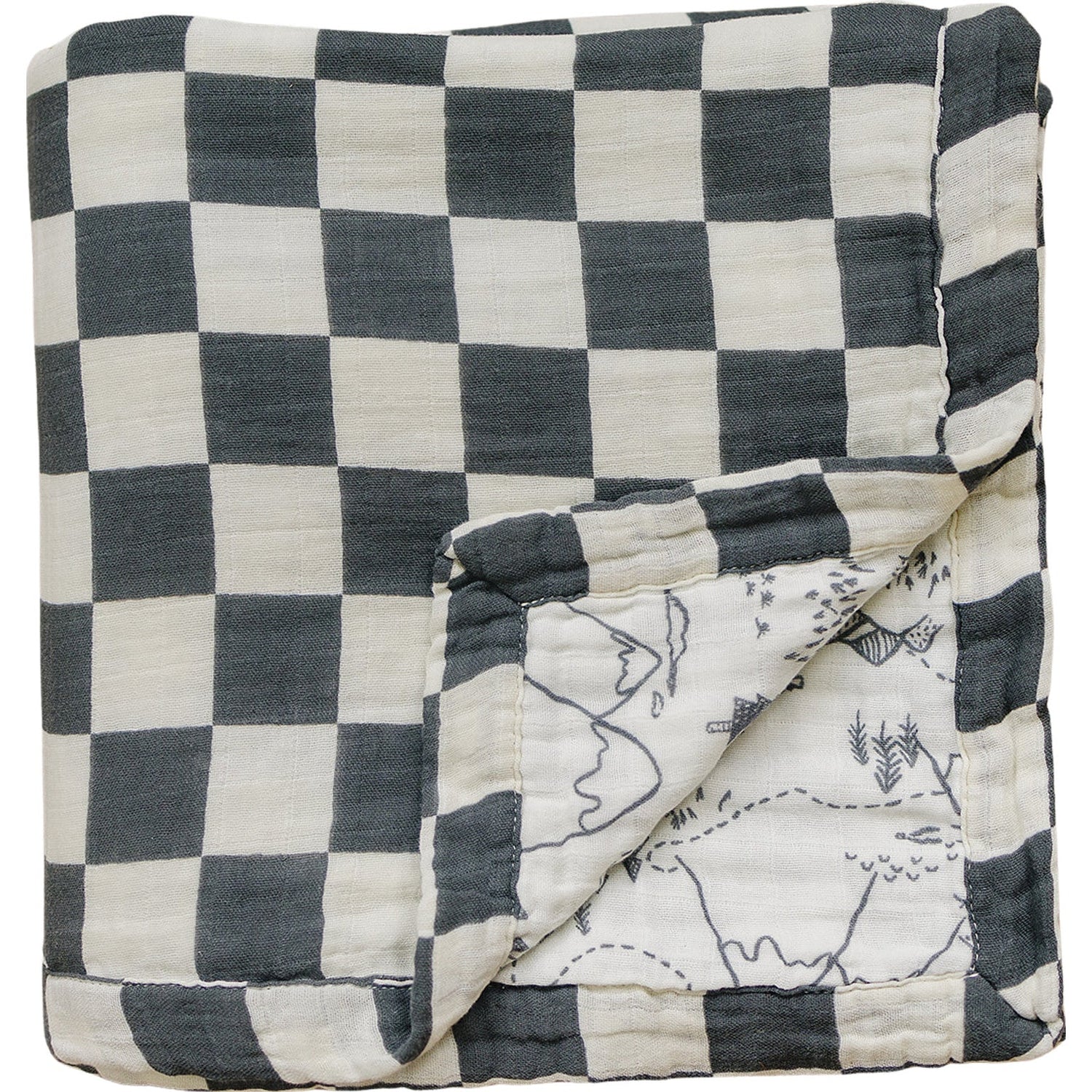 Mebie Baby Charcoal Checkered + Summit Muslin Quilt - 