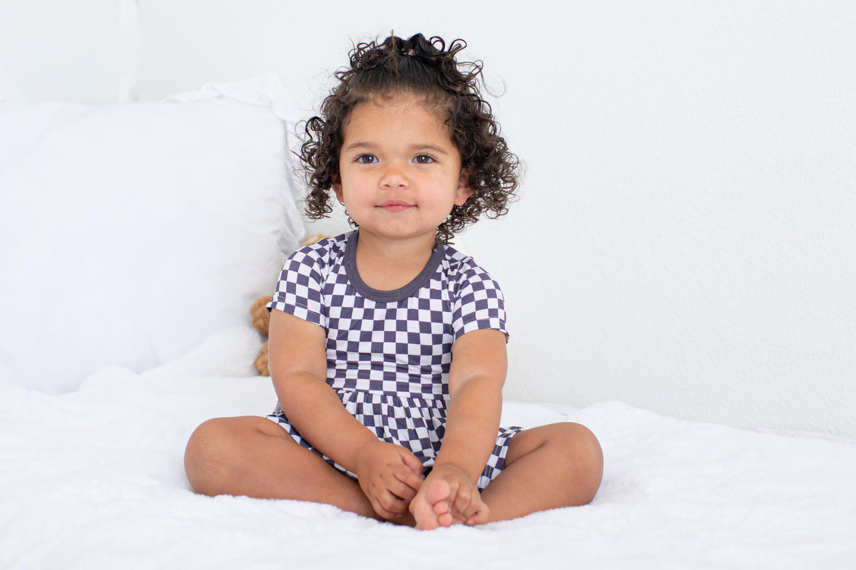 Soft Knit Toddler Dress - Charcoal Checks Pattern