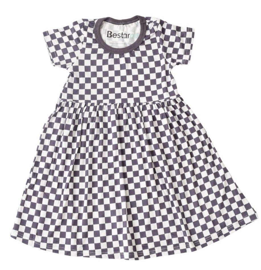 Soft Knit Toddler Dress - Charcoal Checks Pattern by Bestaroo