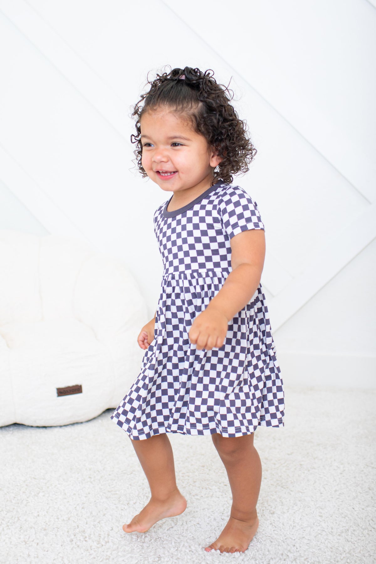 Soft Knit Toddler Dress - Charcoal Checks Pattern by Bestaroo
