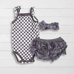 Bestaroo Charcoal Checks Ruffle Bloomer Set - 