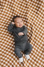 Mebie Baby Charcoal Organic Cotton Snap Long Sleeve Ribbed Bodysuit - 