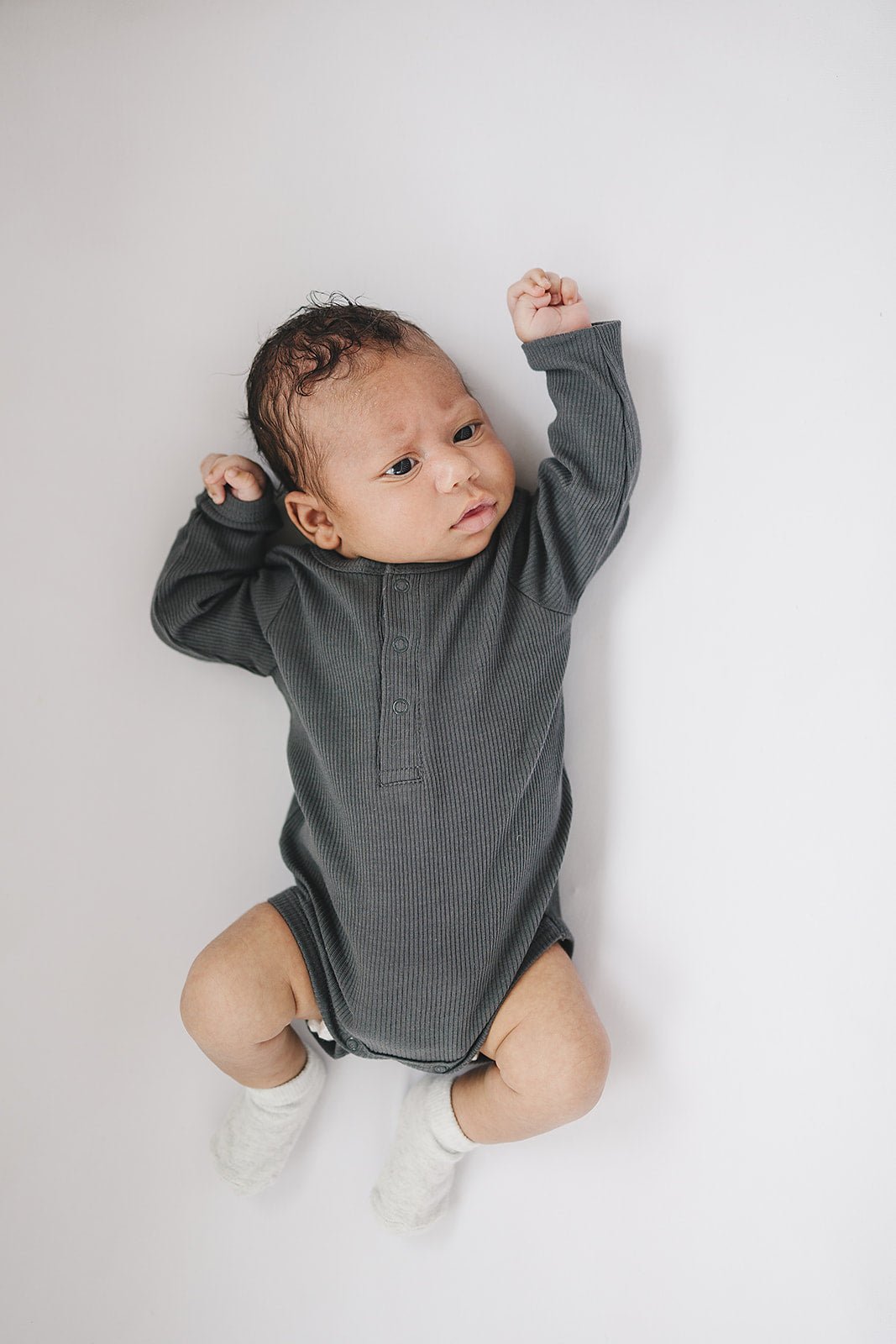 Mebie Baby Charcoal Organic Cotton Snap Long Sleeve Ribbed Bodysuit - 