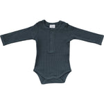 Mebie Baby Charcoal Organic Cotton Snap Long Sleeve Ribbed Bodysuit - 