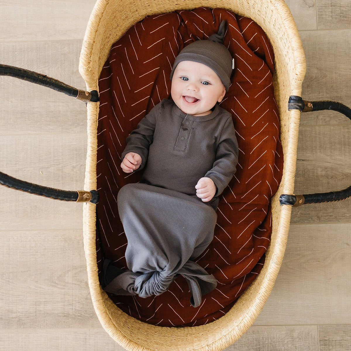 Mebie Baby Charcoal Organic Ribbed Newborn Knot Hat Cozy For Baby - 