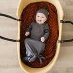 Mebie Baby Charcoal Organic Ribbed Newborn Knot Hat Cozy For Baby - 