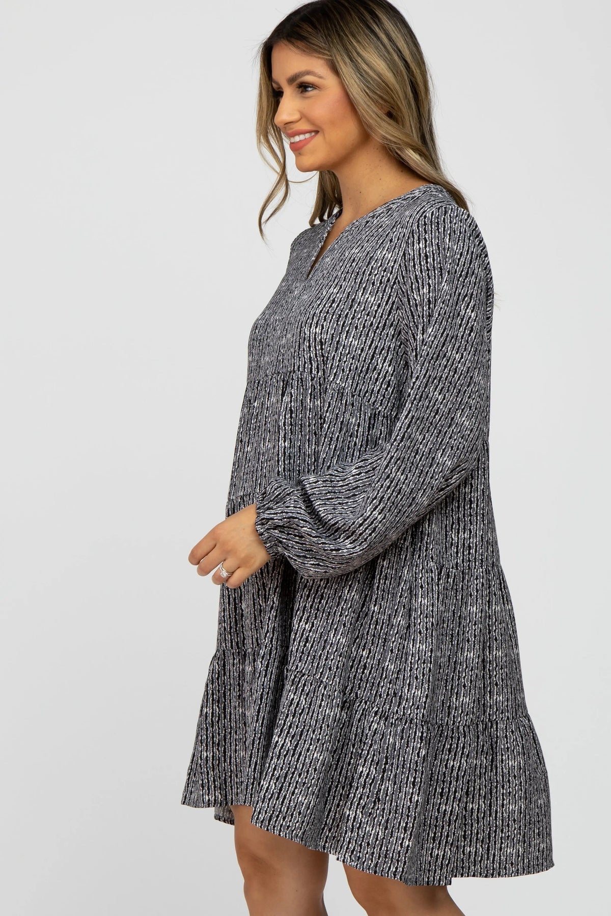 PinkBlush Charcoal Printed Tiered Dress - 