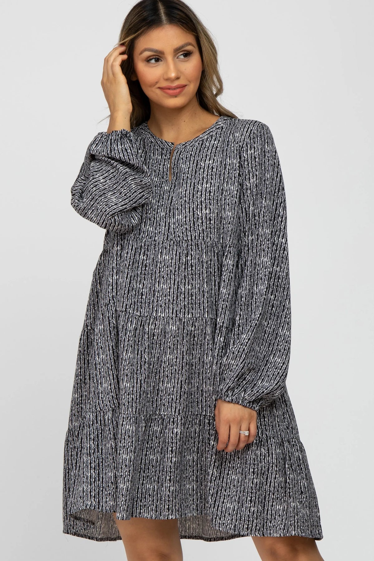 PinkBlush Charcoal Printed Tiered Dress - 