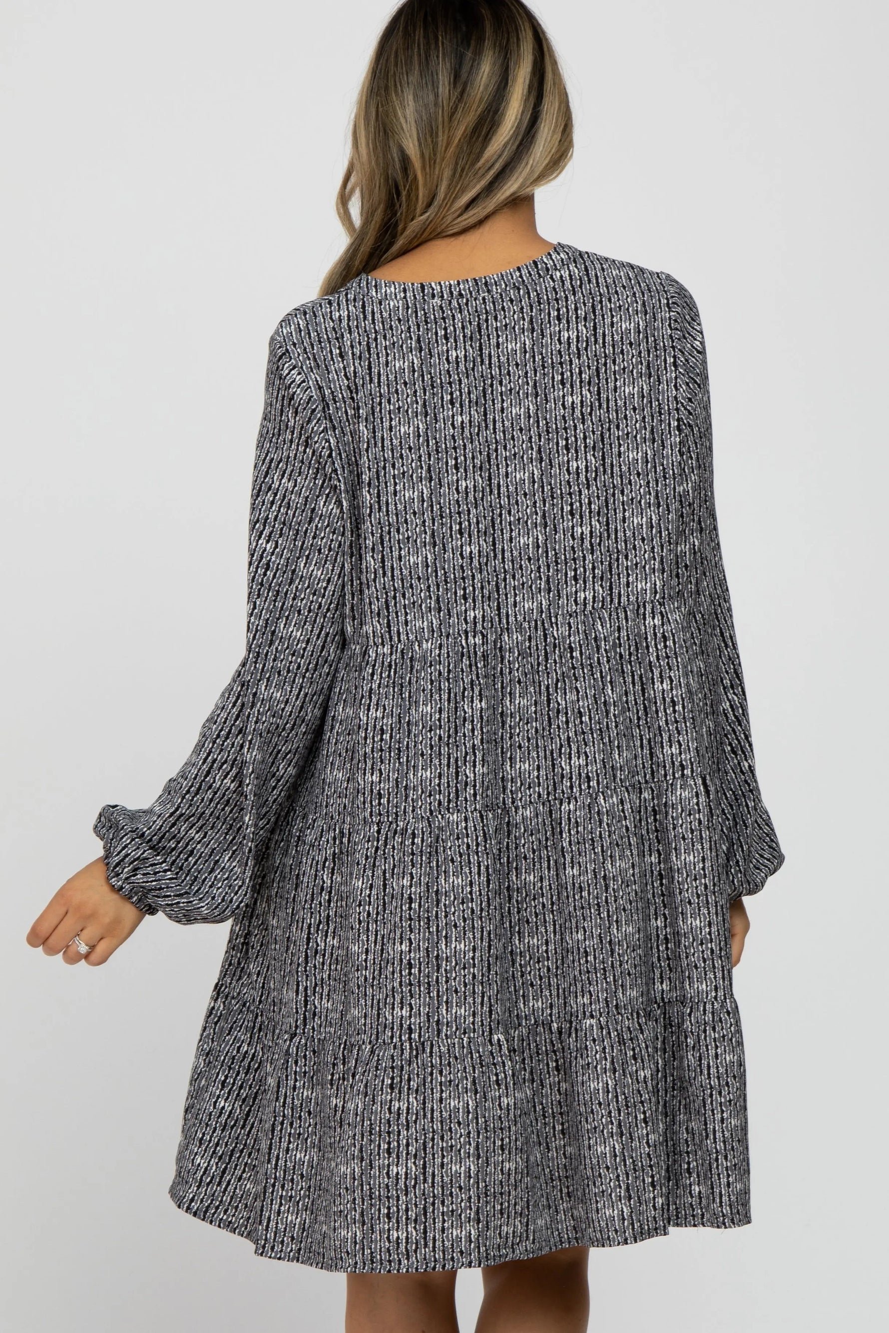 PinkBlush Charcoal Printed Tiered Dress - 