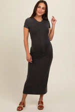 PinkBlush Charcoal Rib Knit Maternity Dress with Back Slit for Modern Moms - 