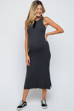 PinkBlush Charcoal Ribbed Maternity Side Slit Tank DressEveretts Place