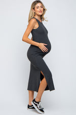 PinkBlush Charcoal Ribbed Maternity Side Slit Tank DressEveretts Place