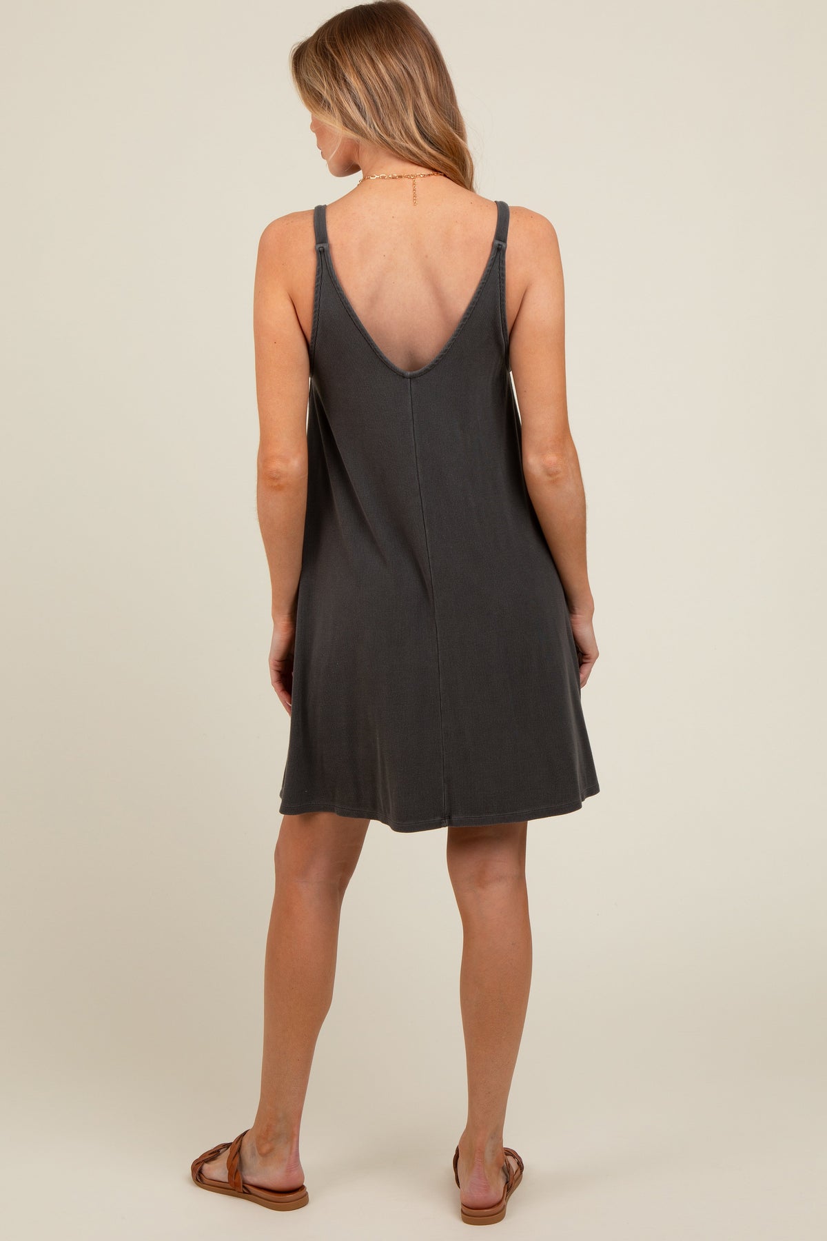 PinkBlush Charcoal Ribbed Sleeveless Front Seam Maternity DressEveretts Place
