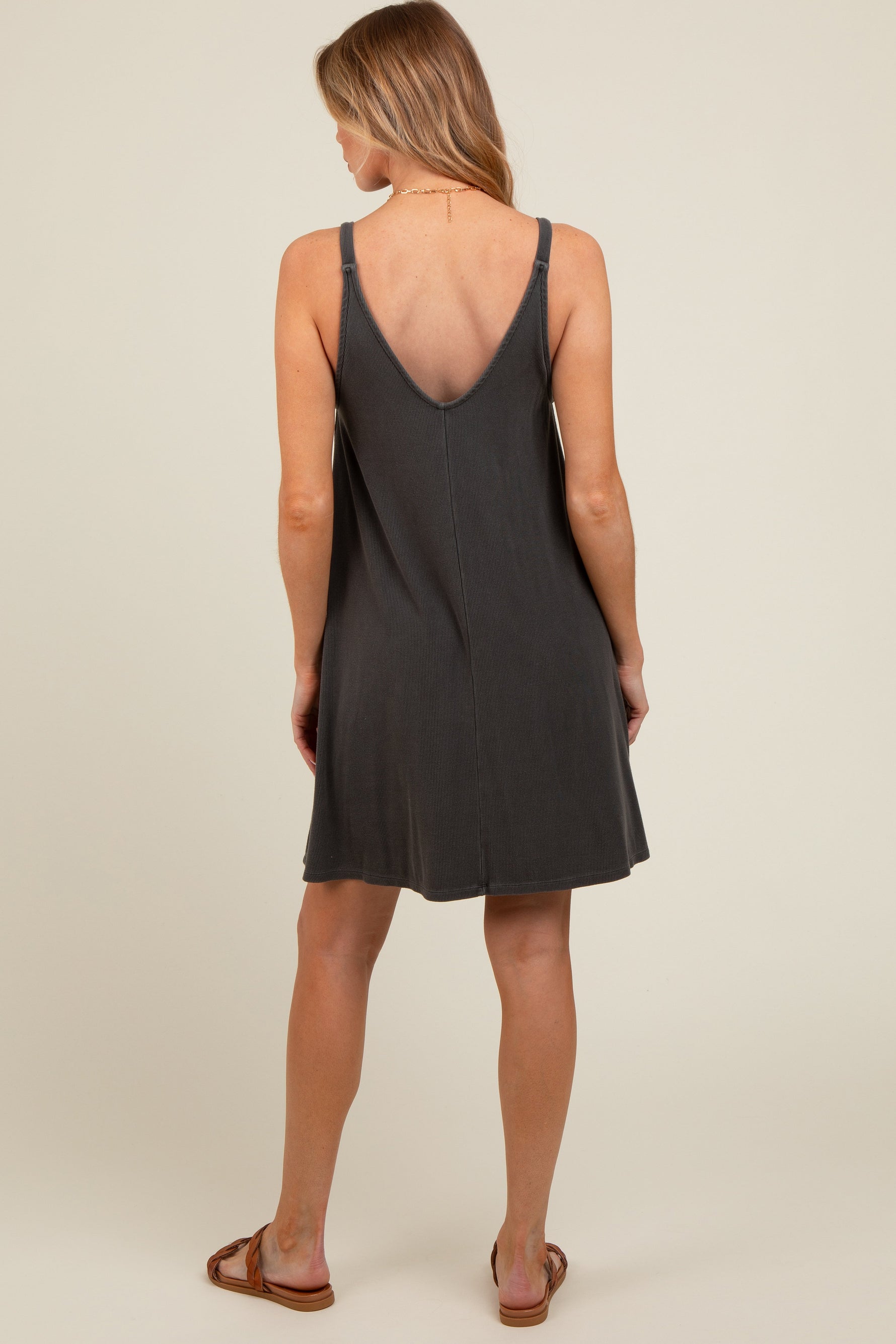 PinkBlush Charcoal Ribbed Sleeveless Front Seam Maternity DressEveretts Place