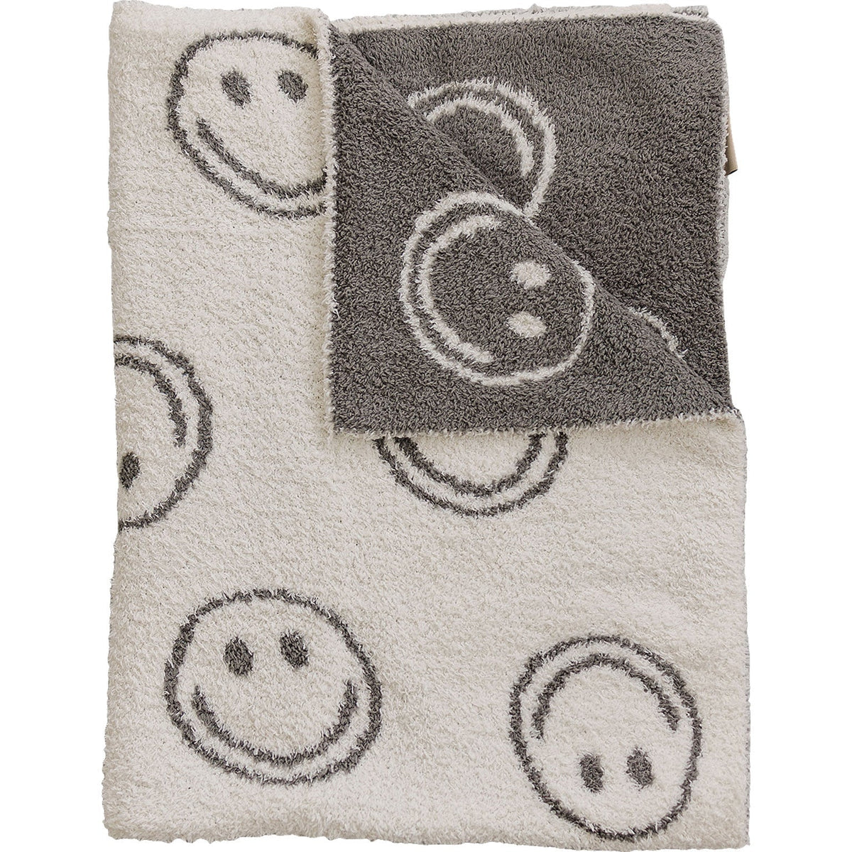 Charcoal Smiley Plush Blanket - Linens, Towel, Creative arts, Napkin, Wool | Everetts Place