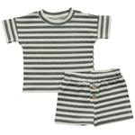 Mebie Baby Charcoal Stripe Button Short Set - 