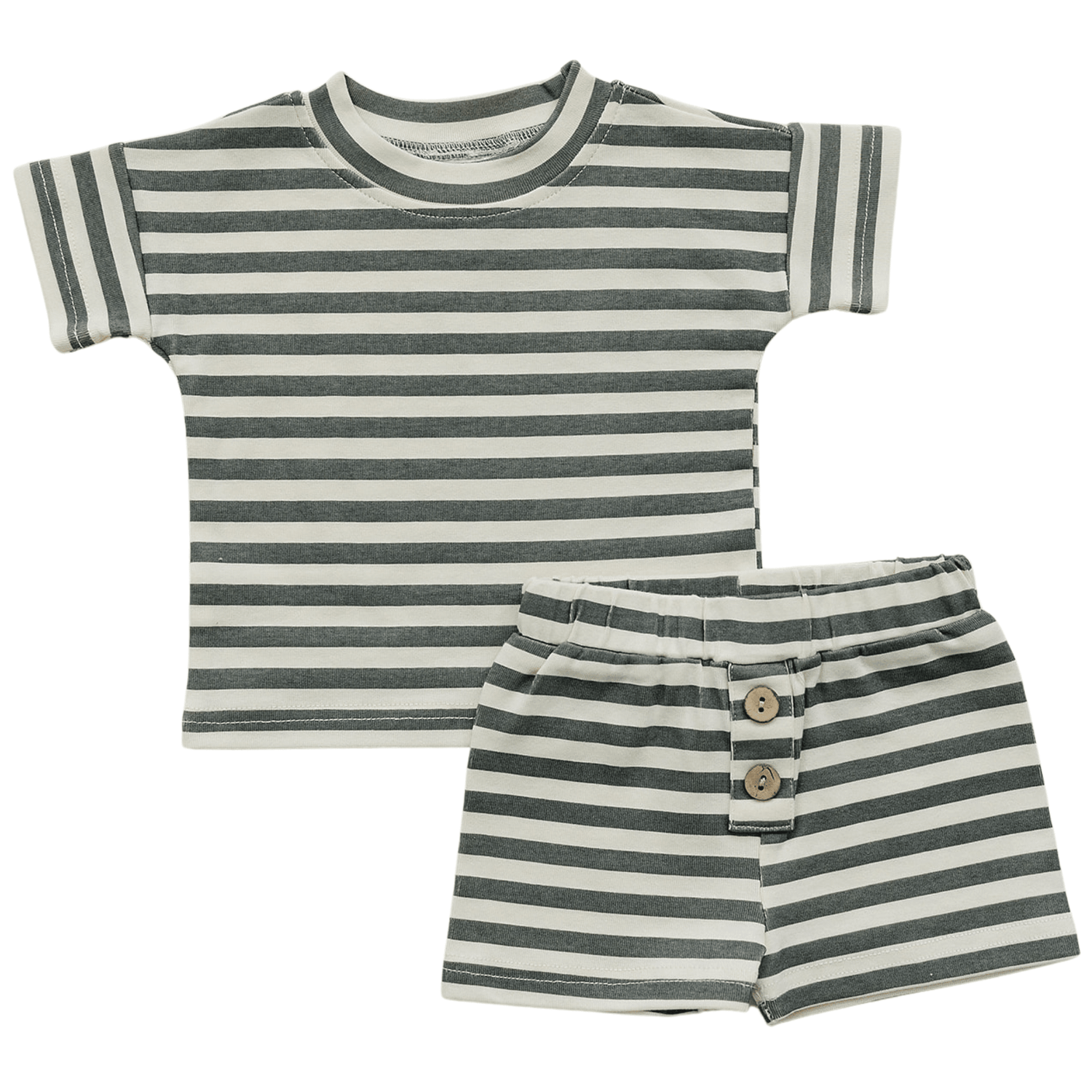 Mebie Baby Charcoal Stripe Button Short Set - 