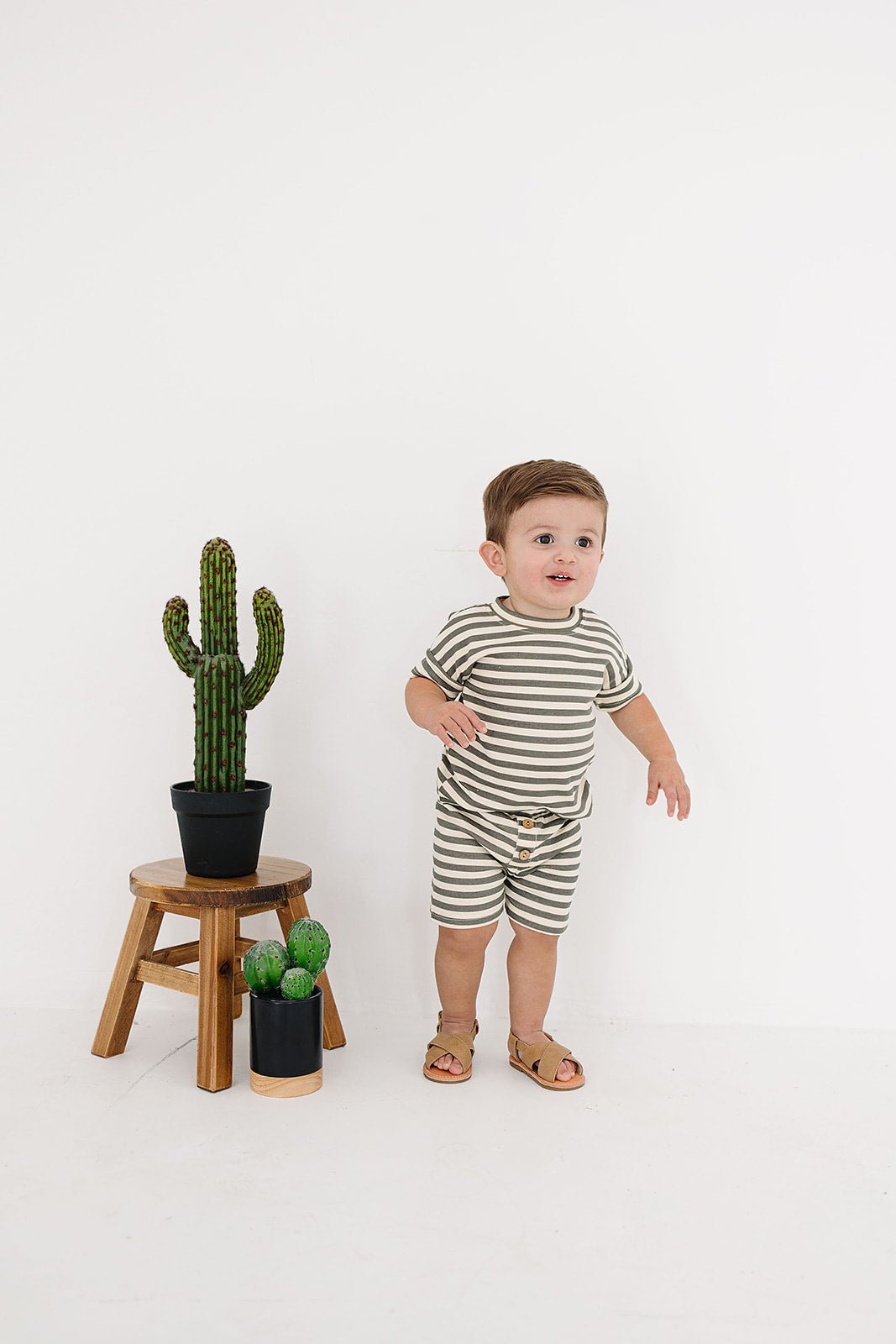 Mebie Baby Charcoal Stripe Button Short Set - 