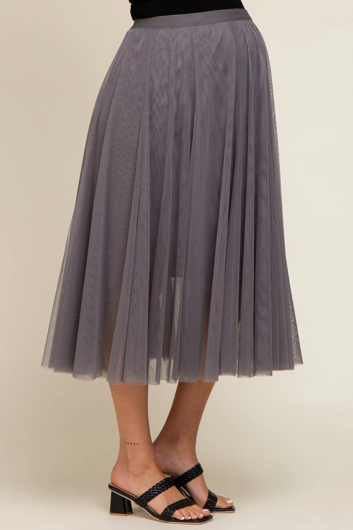 PinkBlush Charcoal Tulle Maternity Midi Skirt - 