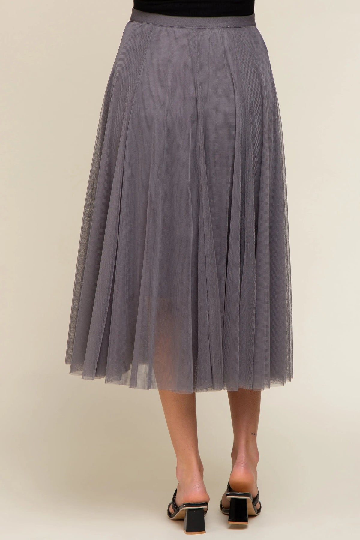 PinkBlush Charcoal Tulle Maternity Midi Skirt - 