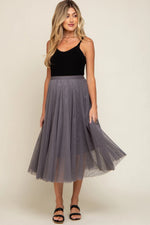 PinkBlush Charcoal Tulle Maternity Midi Skirt - 