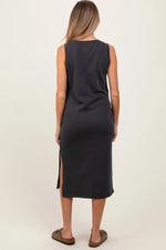 PinkBlush Charcoal V - Neck Sleeveless Side Slit Maternity Midi Dress - 