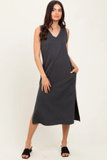 PinkBlush Charcoal V - Neck Sleeveless Side Slit Maternity Midi Dress - 