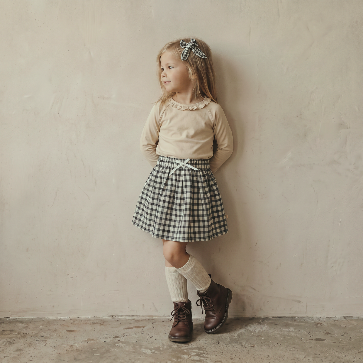 Organic Twill Skirt - Charcoal Plaid by Makemake Organics