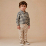 Organic Collared Long Sleeve Shirt - Charcoal Plaid by Makemake Organics