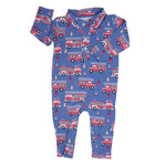 Sweet Bamboo Charming Boys Polo Romper with Fire Truck Design for Little Adventurers - 