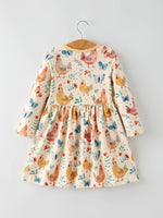 Rylee Faith Designs Charming Chicken & Butterfly Girls Dress with Cute Ruffled Pockets - 
