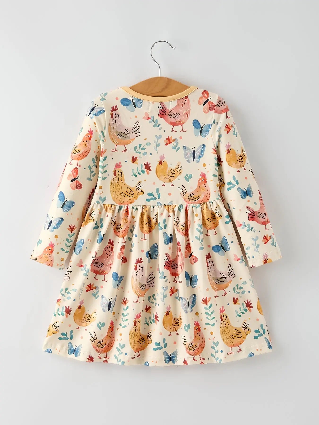 Rylee Faith Designs Charming Chicken & Butterfly Girls Dress with Cute Ruffled Pockets - 