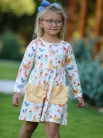 Rylee Faith Designs Charming Chicken & Butterfly Girls Dress with Cute Ruffled Pockets - 