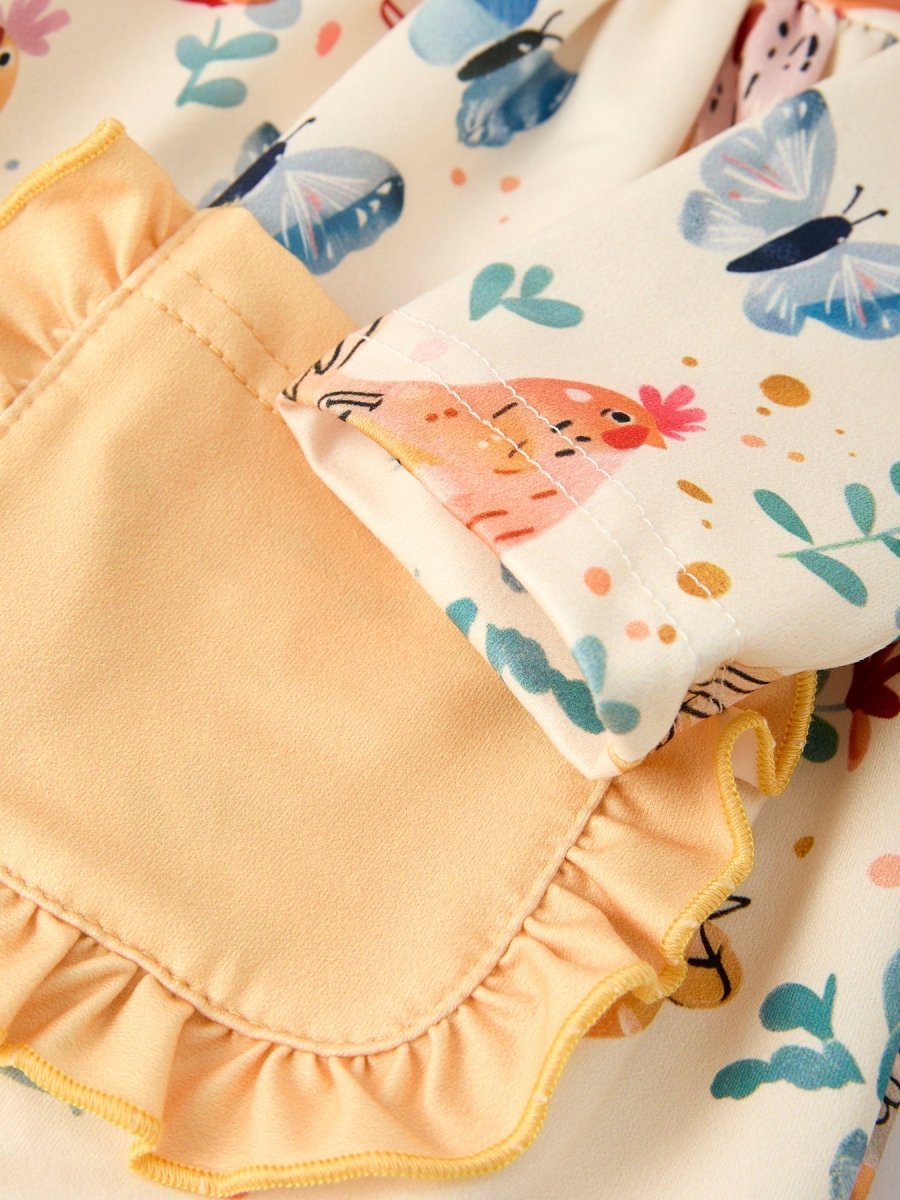 Rylee Faith Designs Charming Chicken & Butterfly Girls Dress with Cute Ruffled Pockets - 