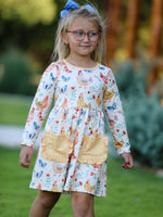 Rylee Faith Designs Charming Chicken & Butterfly Girls Dress with Cute Ruffled Pockets - 