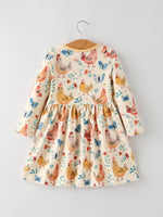 Rylee Faith Designs Charming Chicken & Butterfly Girls Dress with Cute Ruffled Pockets - 