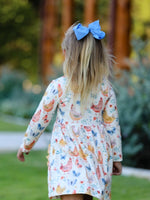 Rylee Faith Designs Charming Chicken & Butterfly Girls Dress with Cute Ruffled Pockets - 