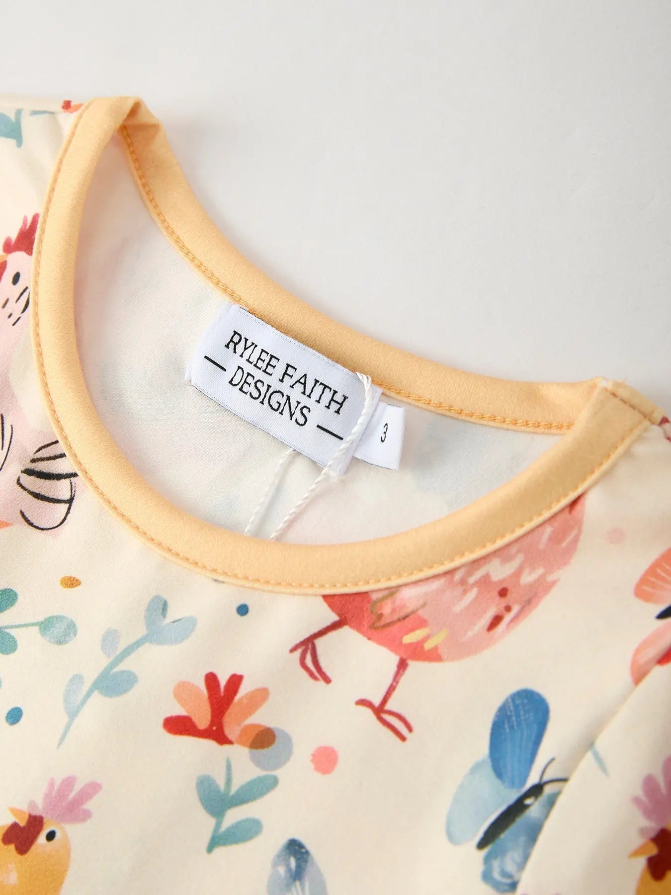 Rylee Faith Designs Charming Chicken & Butterfly Girls Dress with Cute Ruffled Pockets - 