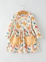 Rylee Faith Designs Charming Chicken & Butterfly Girls Dress with Cute Ruffled Pockets - 