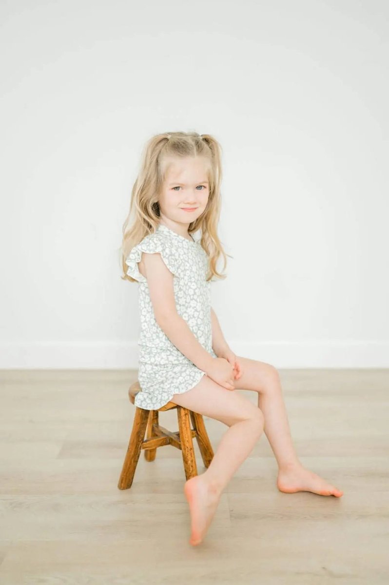 Harp Angel Boutique Charming Floral Print Two Piece Short Set with Ruffle Details for Girls - 