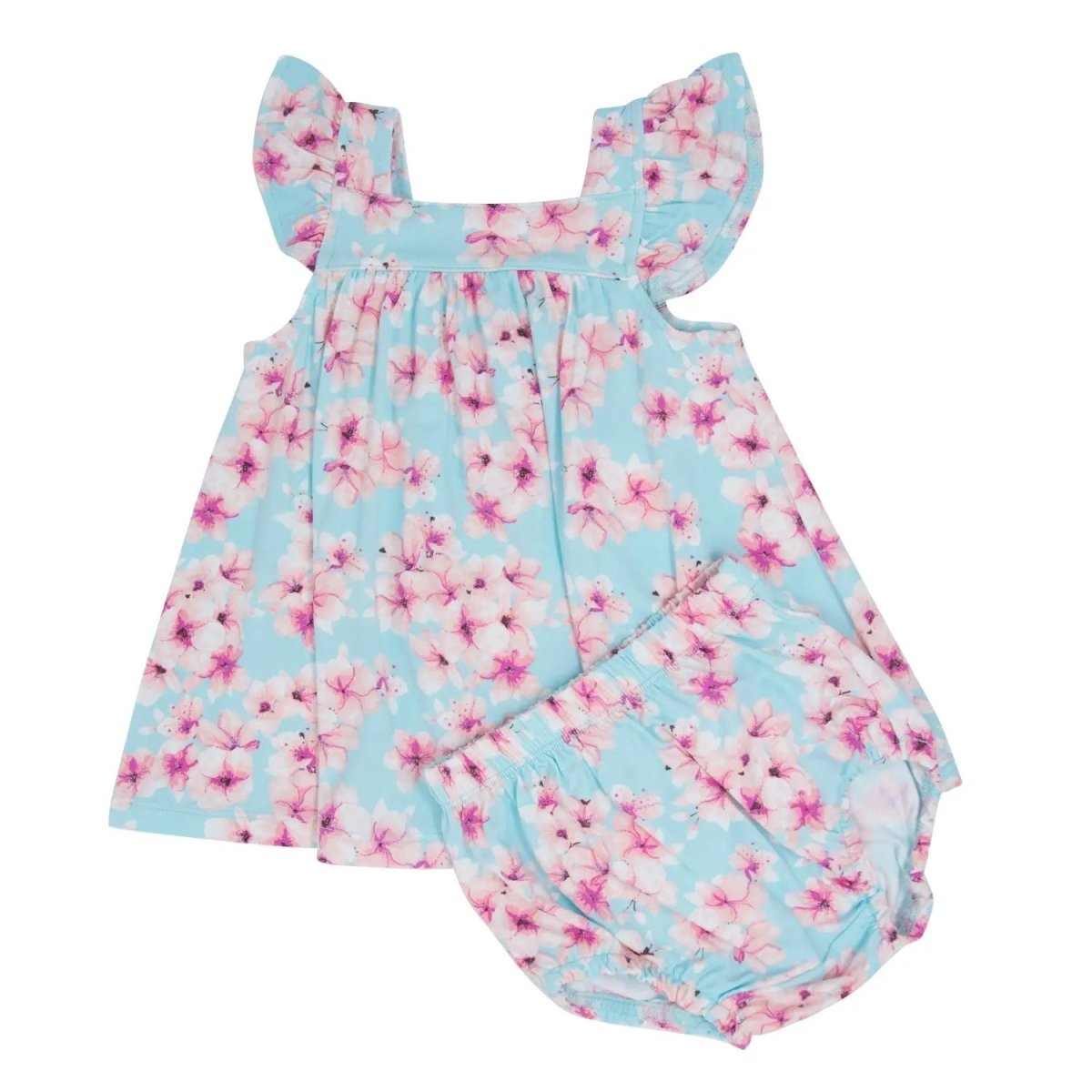 Sweet Bamboo Charming Floral Ruffle Dress with Matching Bloomer Set for Baby Girls - 